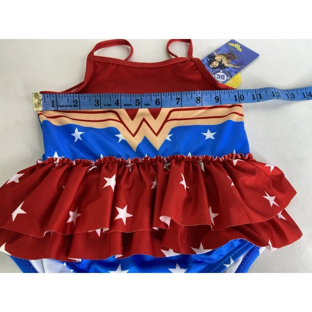 DC Comics Wonder Woman One Piece Ruffle Trim Swimsuit Swimwear Girls Size 4